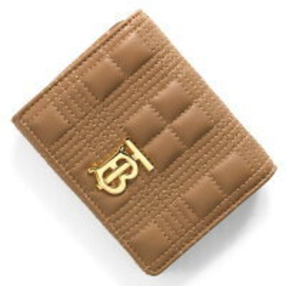 Burberry Lola Quilted Check Trifold Wallet Camel Brown Beige Compact